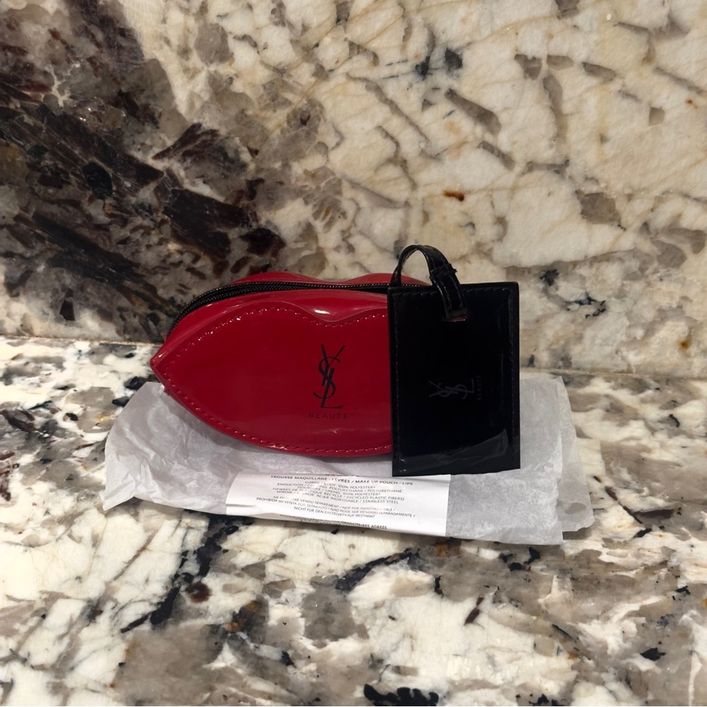 Saint Laurent Lip-Shaped Red Coin Purse w/ mirror inside